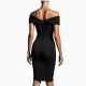 Midnight Black Abstract Print Off-Shoulder Bodycon Dress