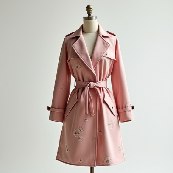 Pastel Pink Floral Print Backless Trench Coat