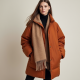 Terracotta Houndstooth Puff Sleeve Puffer Coat