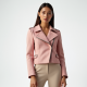 Pastel Pink Houndstooth Off-Shoulder Biker Jacket