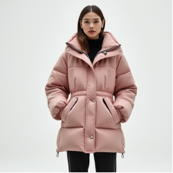 Pastel Pink Cotton Poplin Cut-Out Puffer Coat