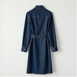 Navy Blue Denim Wrap Front Shirt Dress