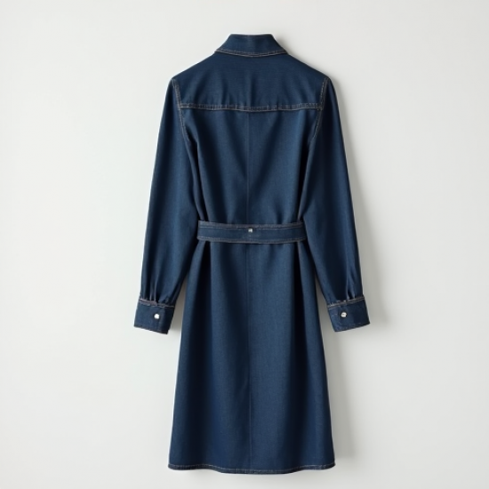 Navy Blue Denim Wrap Front Shirt Dress