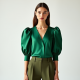 Emerald Green Silk Puff Sleeve Top