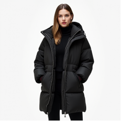 Midnight Black Animal Print Cut-Out Puffer Coat