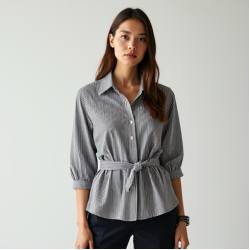 Retro Striped Belted Blouse