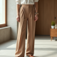 Oatmeal Chiffon Double-Breasted Pleated Slacks