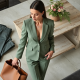 Sage Green Gingham Square Neck Tailored Blazer