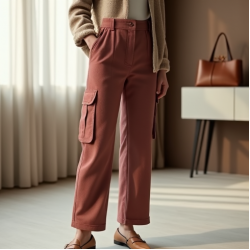 Dusty Rose Cut-Out Tweed Cargo Pants