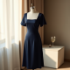 French Style Square Neck Silk Wrap Dress