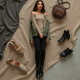 Sage Green Tweed Off-Shoulder Biker Jacket