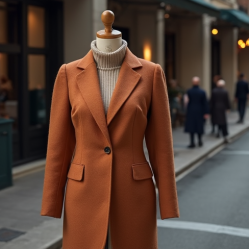 Terracotta Tweed V-Neck Tailored Blazer