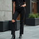 Midnight Black Animal Print Cut-Out Straight Jeans