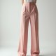 Pastel Pink Square Neck Satin High-Waisted Trousers