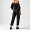 Midnight Black Abstract Print Off-Shoulder Cargo Pants