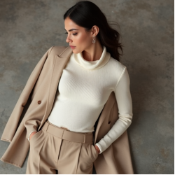 Ivory White Ribbed Knit Cowl Neck Knit Top