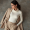 Ivory White Ribbed Knit Cowl Neck Knit Top