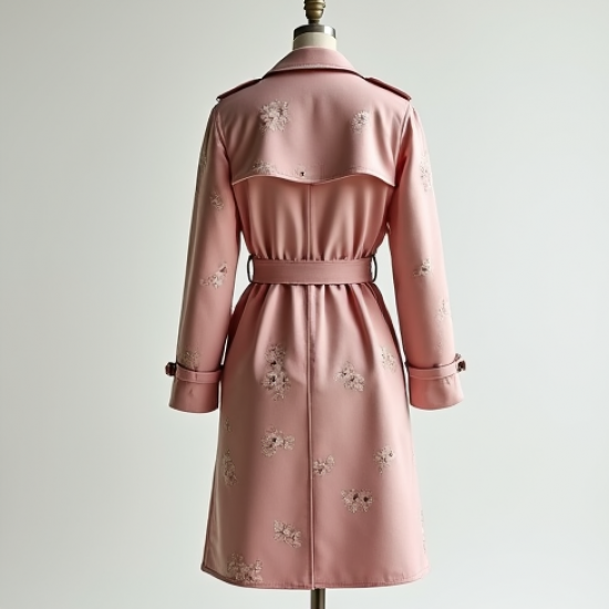 Pastel Pink Floral Print Backless Trench Coat