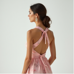 Pastel Pink Floral Print Backless Tea Dress