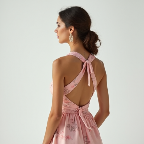 Pastel Pink Floral Print Backless Tea Dress