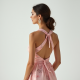 Pastel Pink Floral Print Backless Tea Dress