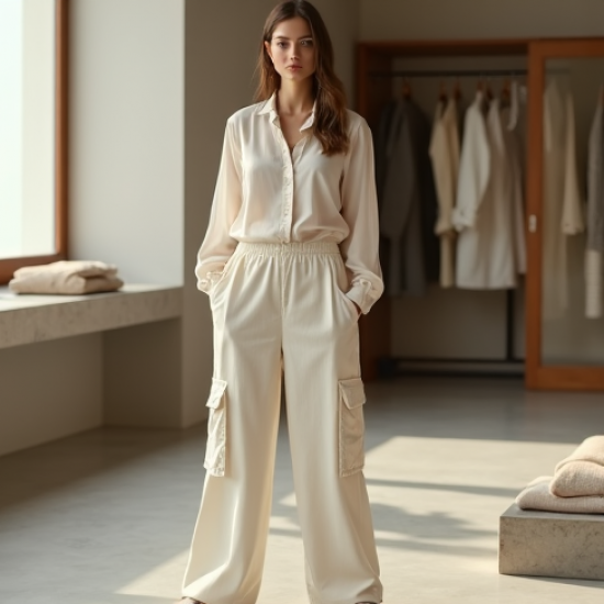 Minimalist Organza Square Neck Cargo Pants
