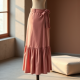 Pastel Pink Tiered Velvet Wrap Front Skirt