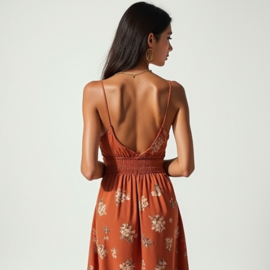 Terracotta Floral Print Off-Shoulder Slip Dress