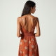 Terracotta Floral Print Off-Shoulder Slip Dress