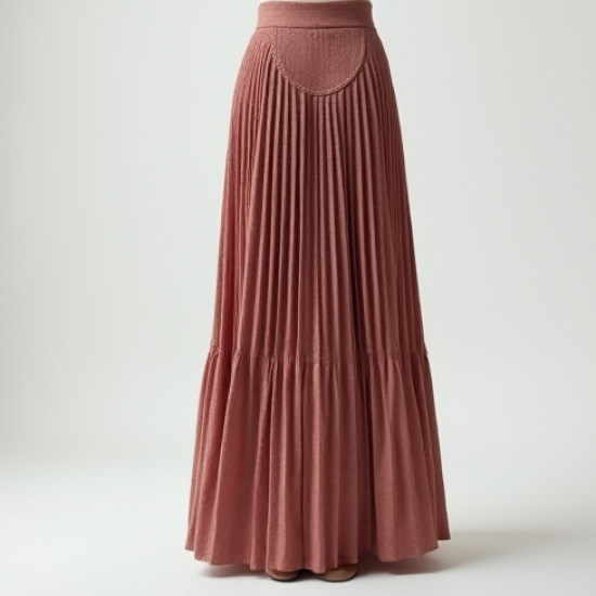 Dusty Rose Cut-Out Tweed Pleated Maxi Skirt