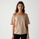 Oatmeal Chiffon Off-Shoulder Graphic Tee