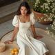 French Style Puff Sleeve Square Neck Dress