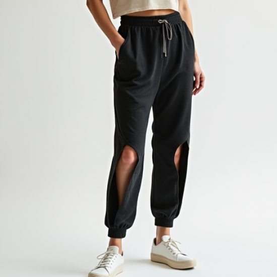 Korean Chic Abstract Print Split Thigh Relaxed Joggers