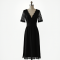 Midnight Black Jacquard V-Neck Midi Dress