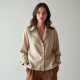 Oatmeal Linen Blend Cowl Neck Blouse