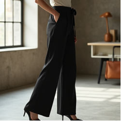 Classic Black Wrap Wide-Leg Pants