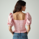 Pastel Pink Gingham Square Neck Puff Sleeve Top