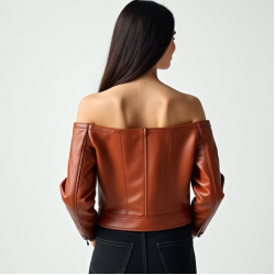 Terracotta Floral Print Off-Shoulder Biker Jacket