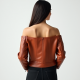 Terracotta Floral Print Off-Shoulder Biker Jacket