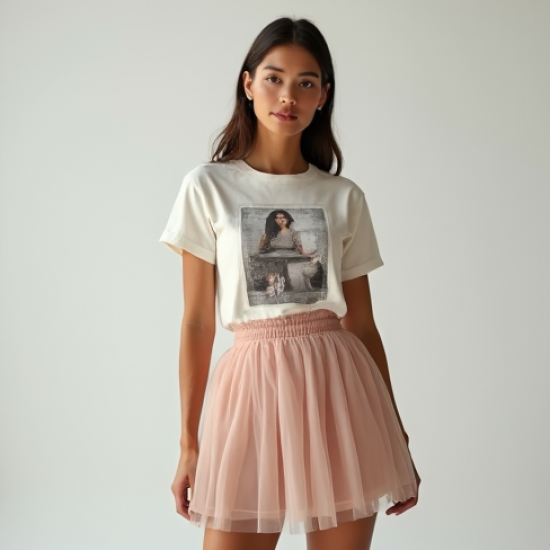 Vintage High-Waist Tulle Graphic Tee