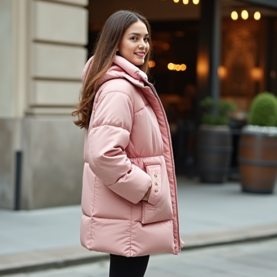 Pastel Pink Gingham Backless Puffer Coat