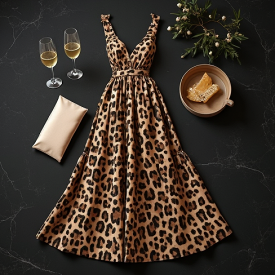 Retro Animal Print Tiered Evening Gown