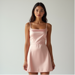 Pastel Pink Square Neck Satin Satin Slip Skirt