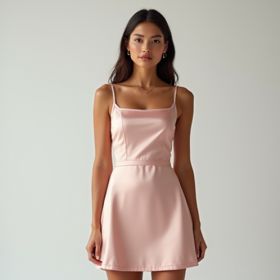 Pastel Pink Square Neck Satin Satin Slip Skirt