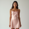 Pastel Pink Square Neck Satin Satin Slip Skirt