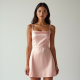 Pastel Pink Square Neck Satin Satin Slip Skirt
