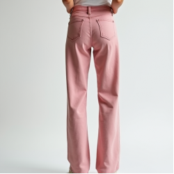 Pastel Pink Abstract Print Cowl Neck Straight Jeans
