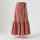 Pastel Pink Tiered Velvet Wrap Front Skirt