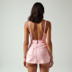 Pastel Pink Gingham Backless Denim Mini Skirt
