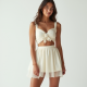Preppy Square Neck Organza Wrap Front Skirt